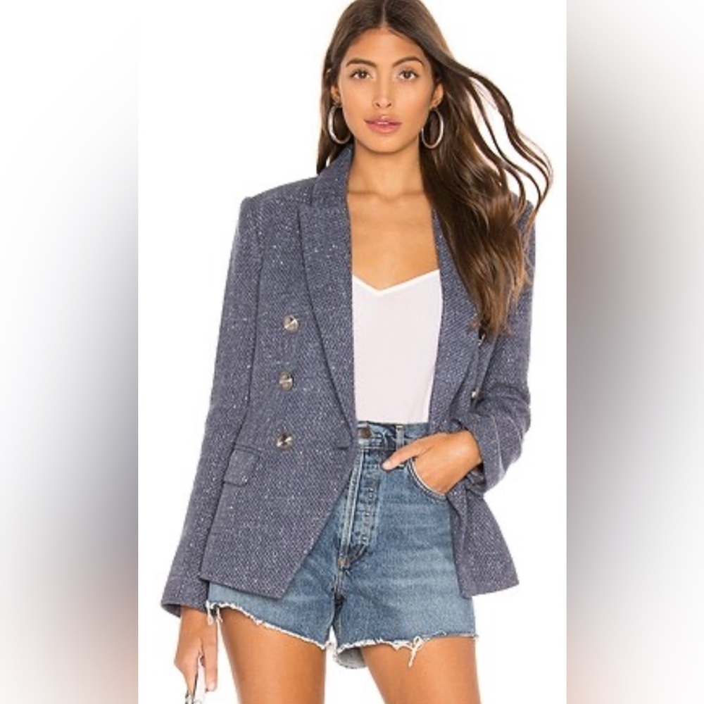L’agence Kenzie Double Breasted Blazer Jacket In Blue Melange